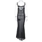 Sexy Cami Dress Autumn Winter Mesh See through Back Self tie Dress Bella Mia