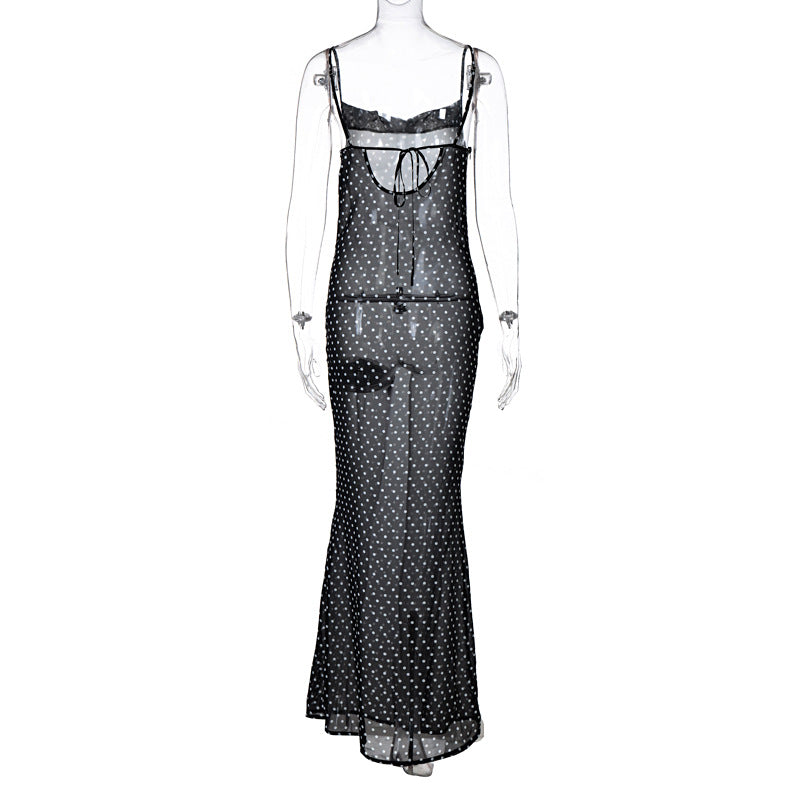 Sexy Cami Dress Autumn Winter Mesh See through Back Self tie Dress Bella Mia