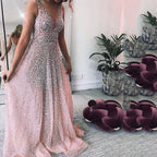 Spring Summer Women Clothing Gold V neck Dress Sling Gradient Mop Dress Bella Mia