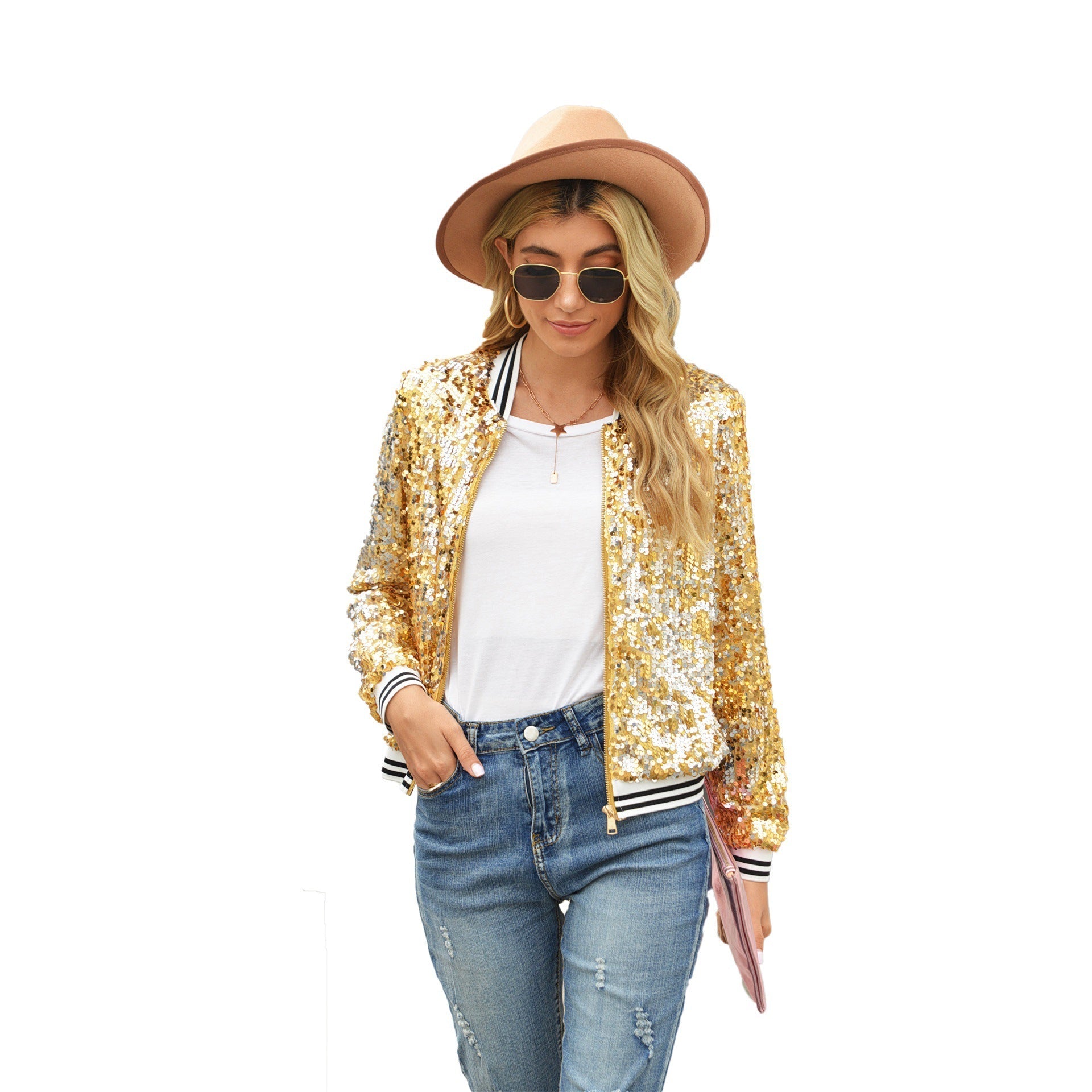 Autumn Winter New Sequined Long Sleeved Women Coat Bella Mia
