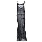 Sexy Cami Dress Autumn Winter Mesh See through Back Self tie Dress Bella Mia