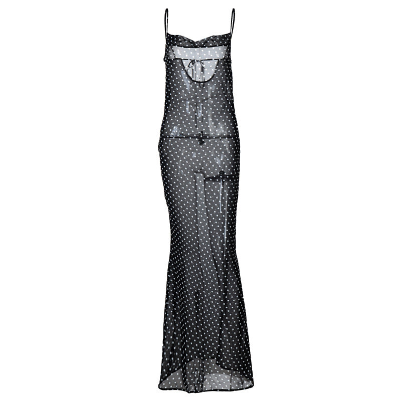 Sexy Cami Dress Autumn Winter Mesh See through Back Self tie Dress Bella Mia