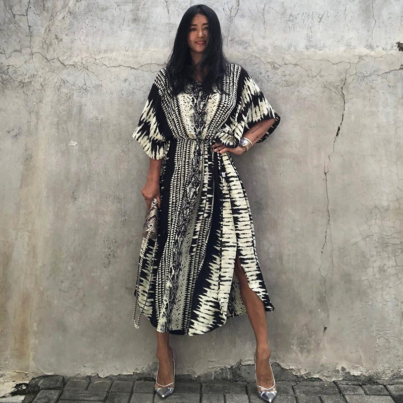 Rayon Snake Pattern Positioning Robe Sun Protection Beach Jacket Blouse Seaside Vacation Dress Women Bella Mia