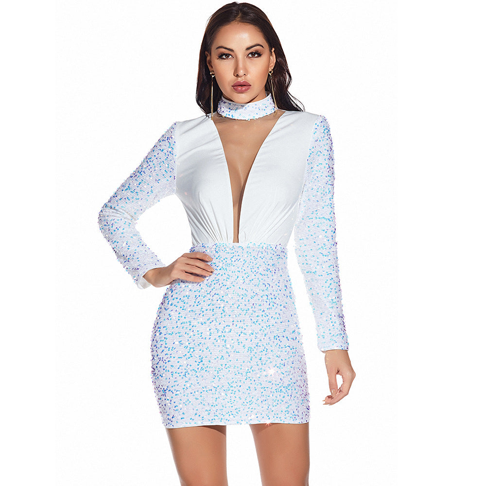 Sexy Retro Long Sleeve Sequ Dress Women Clothing Dress Bella Mia