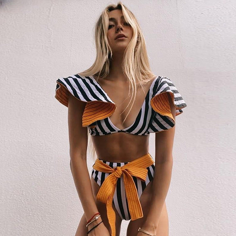 bikini Split Bikini Swimsuit Women Ruffled High Waist with Straps Bella Mia
