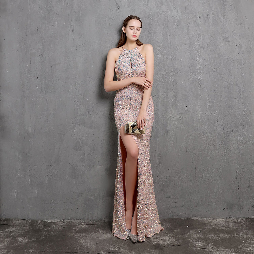 Heavy Craft Colorful Sequin Socialite Gathering Party Evening Dress Sexy Long Slimming Toast Dress Bride Formal Gown Bella Mia