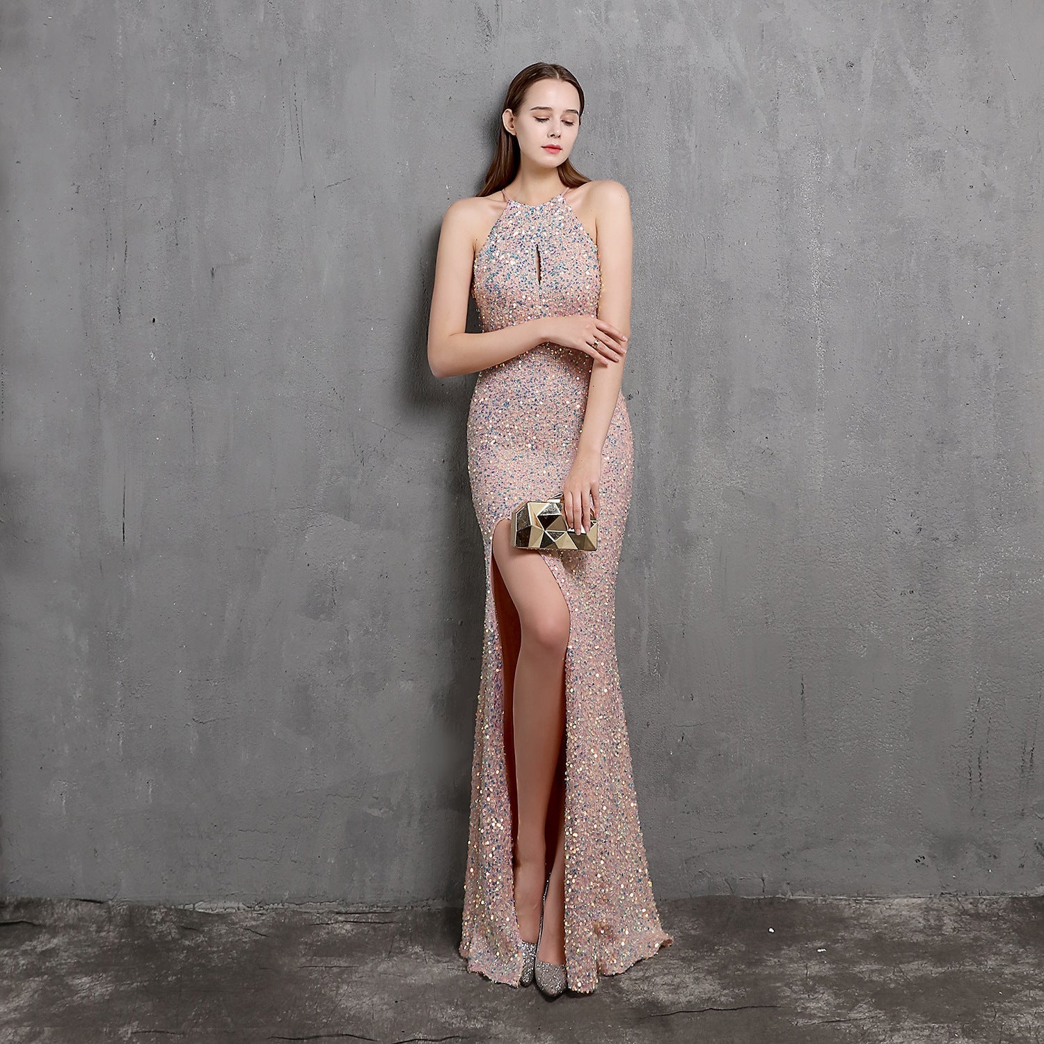 Heavy Craft Colorful Sequin Socialite Gathering Party Evening Dress Sexy Long Slimming Toast Dress Bride Formal Gown Bella Mia