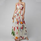Spring Summer Women Clothing Slim Fit Large Swing Sling Stitching Printing Maxi Dress Beach Dress Bella Mia