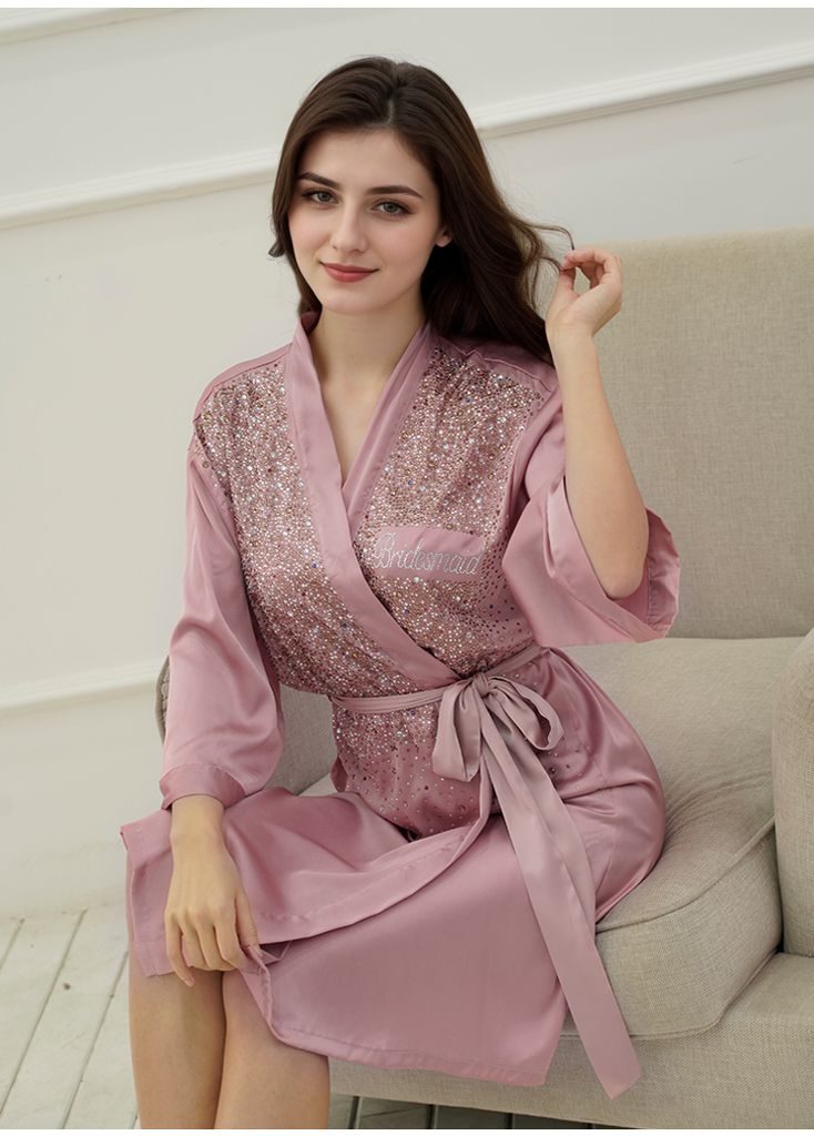 Luxurious Rhinestone Satin Custom Bridal and Bridesmaid Robe – Sparkling Elegance for Weddings SelenaHuanStudio