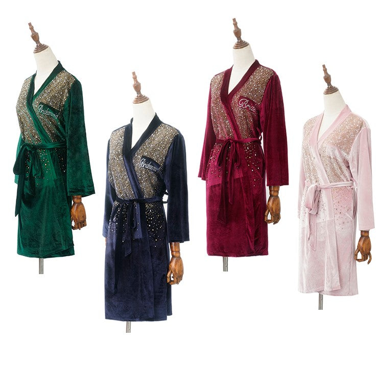 Luxurious Rhinestone Satin Custom Bridal and Bridesmaid Robe – Sparkling Elegance for Weddings