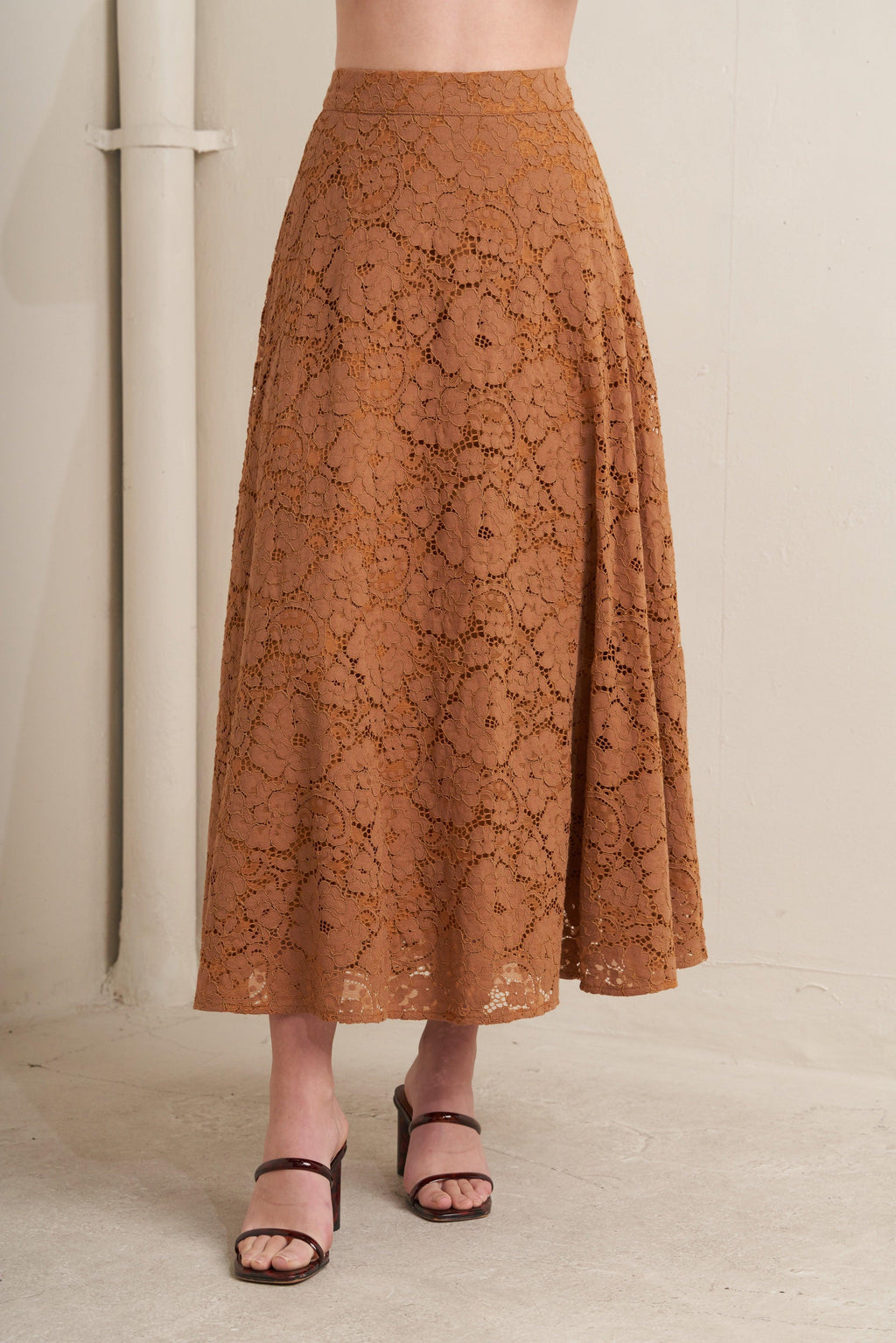 PURELY ROMANTIC WOVEN LACE MIDI SKIRT Flying Tomato