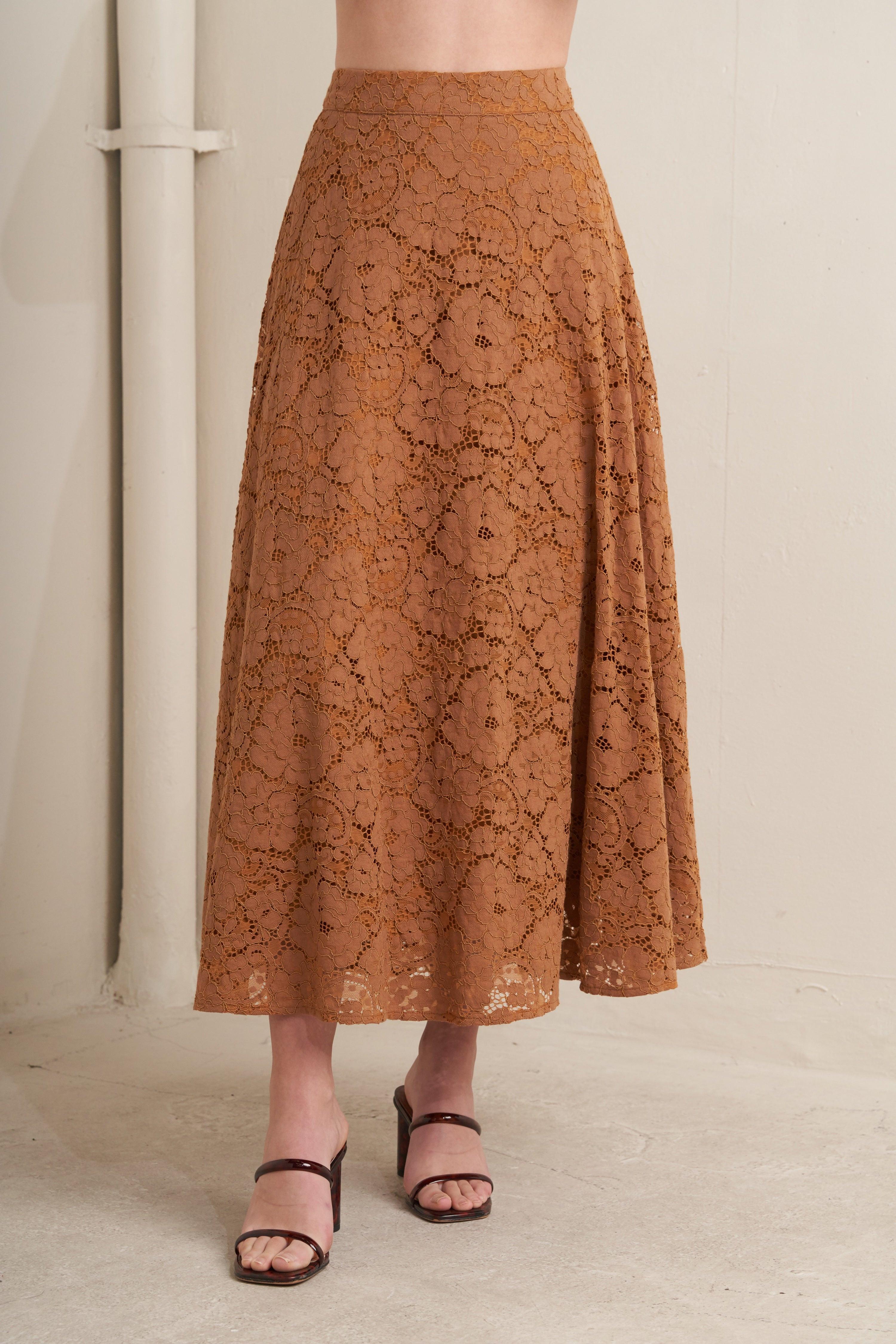 PURELY ROMANTIC WOVEN LACE MIDI SKIRT Flying Tomato