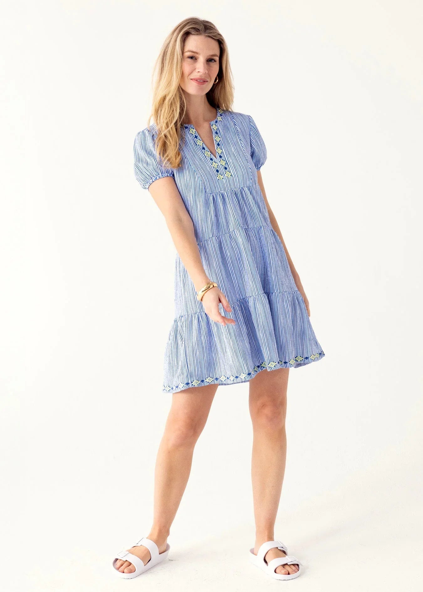 Seaside Embroidered Short Sleeve Tiered Dress Cabana Life