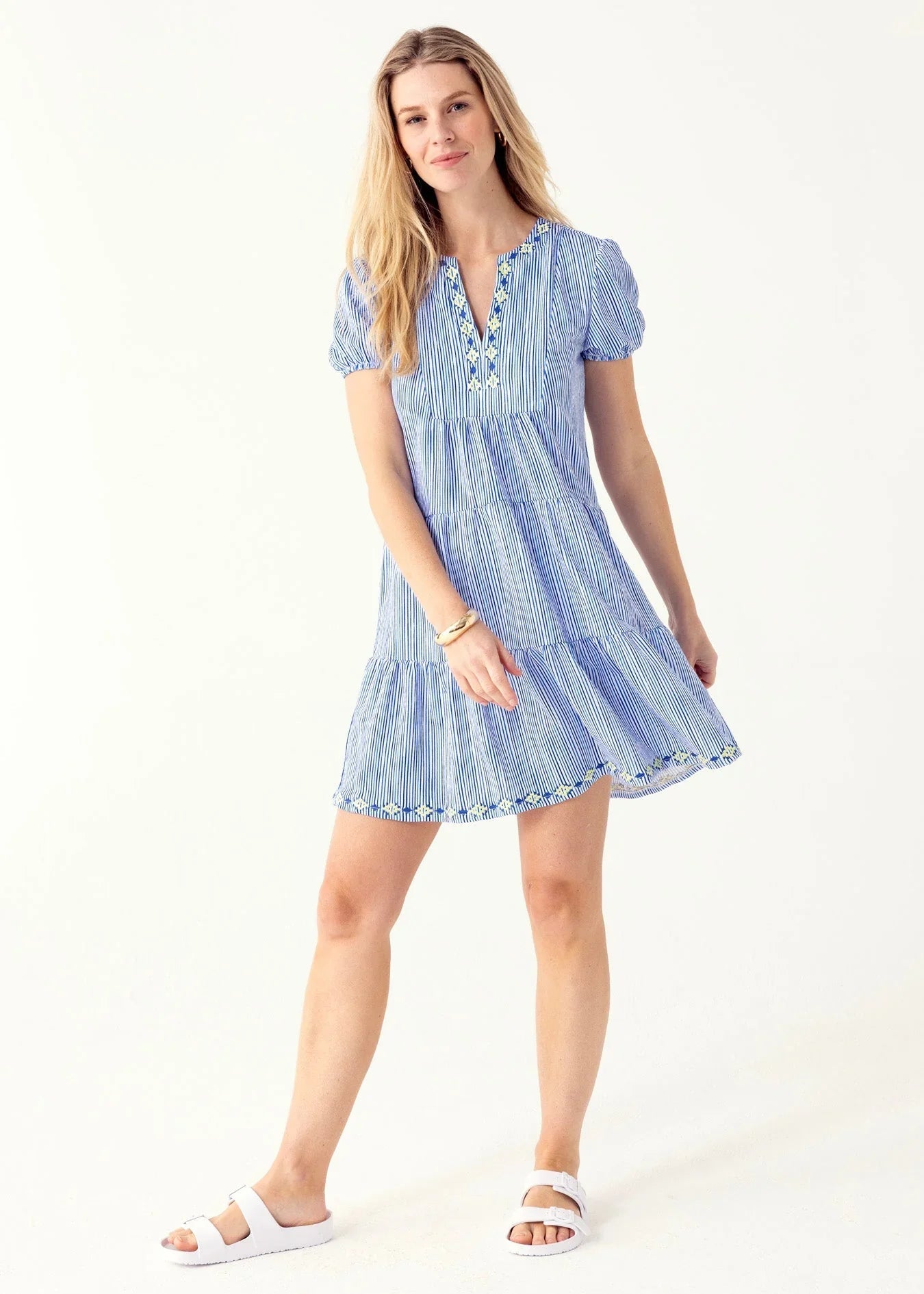 Seaside Embroidered Short Sleeve Tiered Dress Cabana Life
