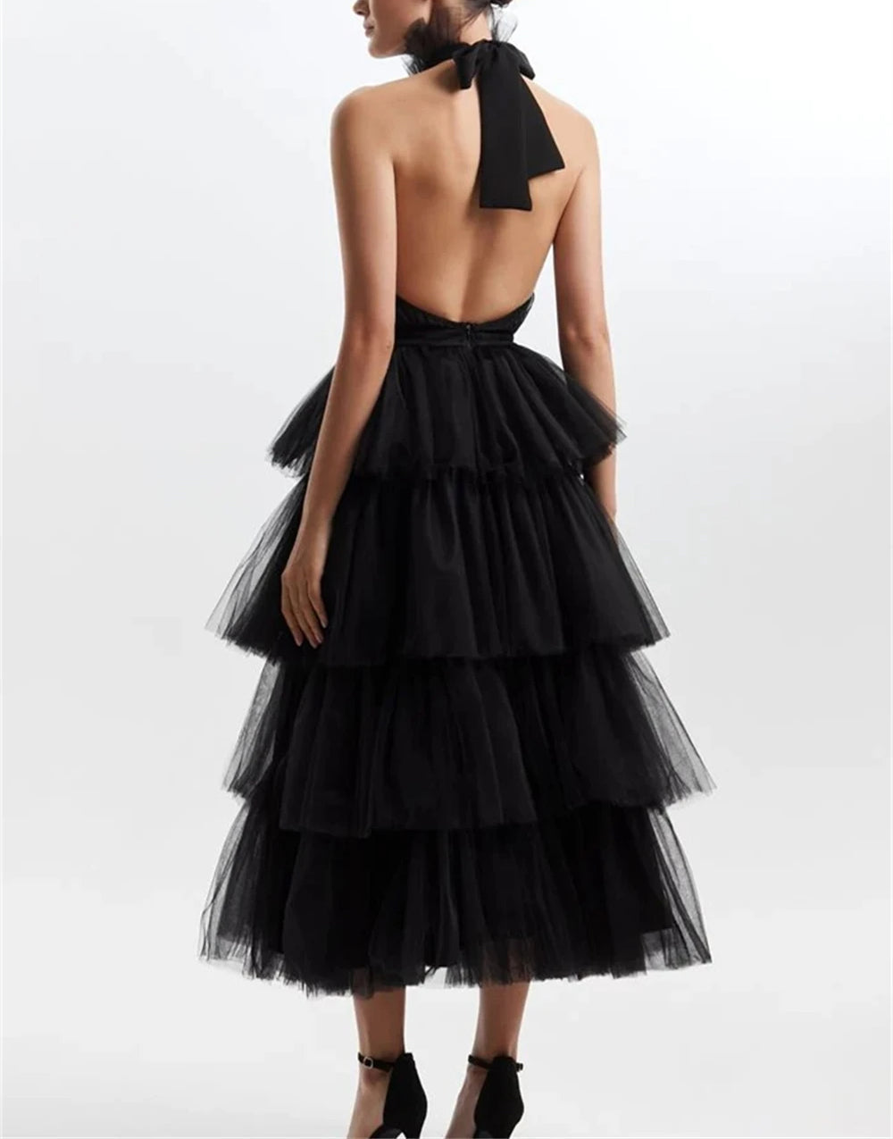 Ruffle Layered tulle Hem Haltered A-line tutu French style long prom dress SelenaHuanStudio