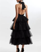 Ruffle Layered tulle Hem Haltered A-line tutu French style long prom dress SelenaHuanStudio
