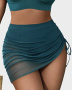 Mesh High Waisted Tummy Control Sarong Wraps Bikini Set SheCurve
