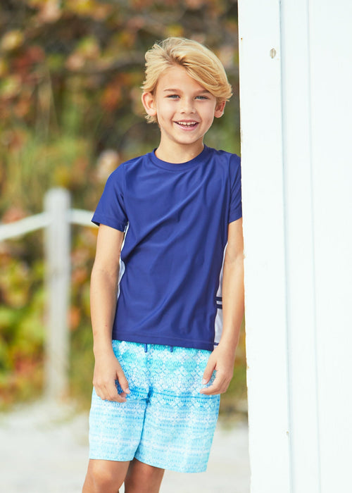 Boys Navy  Side Stripe Short Sleeve Rashguard Cabana Life