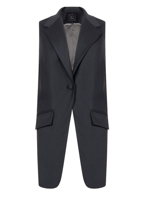 Broadway Liza Longline Virgin Wool Waistcoat in Deep Black