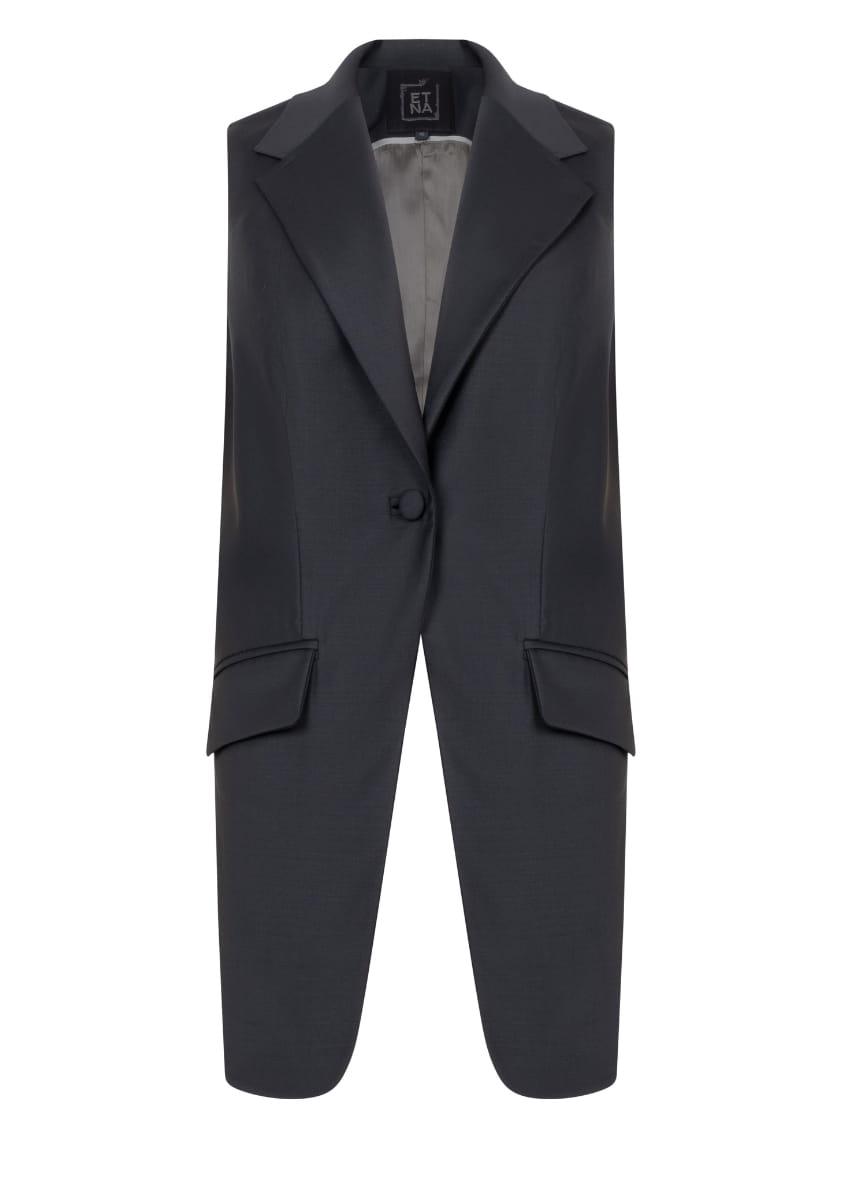 Broadway Liza Longline Virgin Wool Waistcoat in Deep Black ETNA