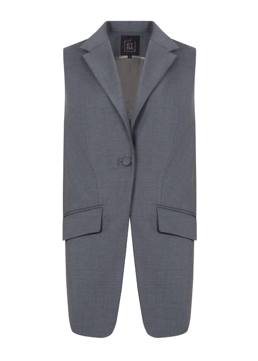 Broadway Sophia Longline Virgin Wool Waistcoat in Mid Grey