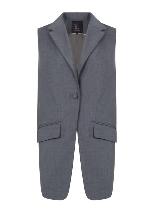 Broadway Sophia Longline Virgin Wool Waistcoat in Mid Grey