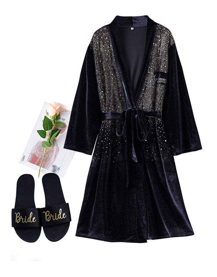 Luxurious Rhinestone Satin Custom Bridal and Bridesmaid Robe – Sparkling Elegance for Weddings SelenaHuanStudio