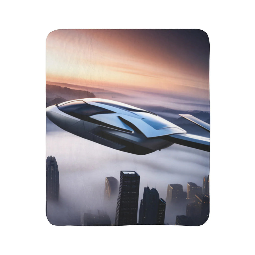 Futuristic Space Car Fleece Sherpa Blanket - Kids Edition Printify