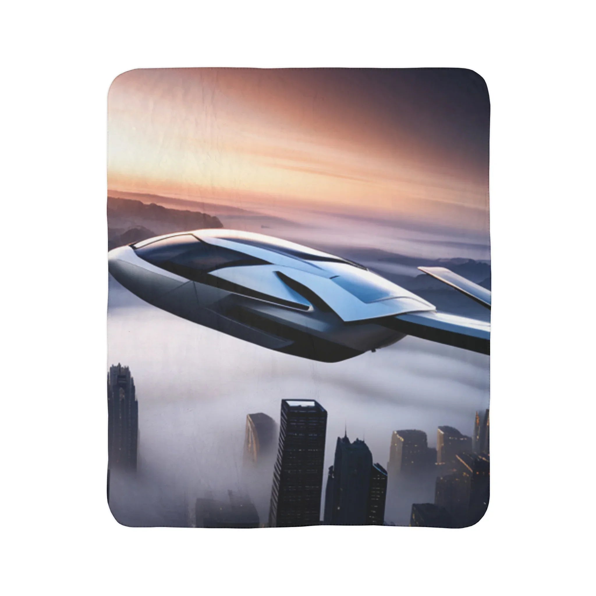 Futuristic Space Car Fleece Sherpa Blanket - Kids Edition Printify