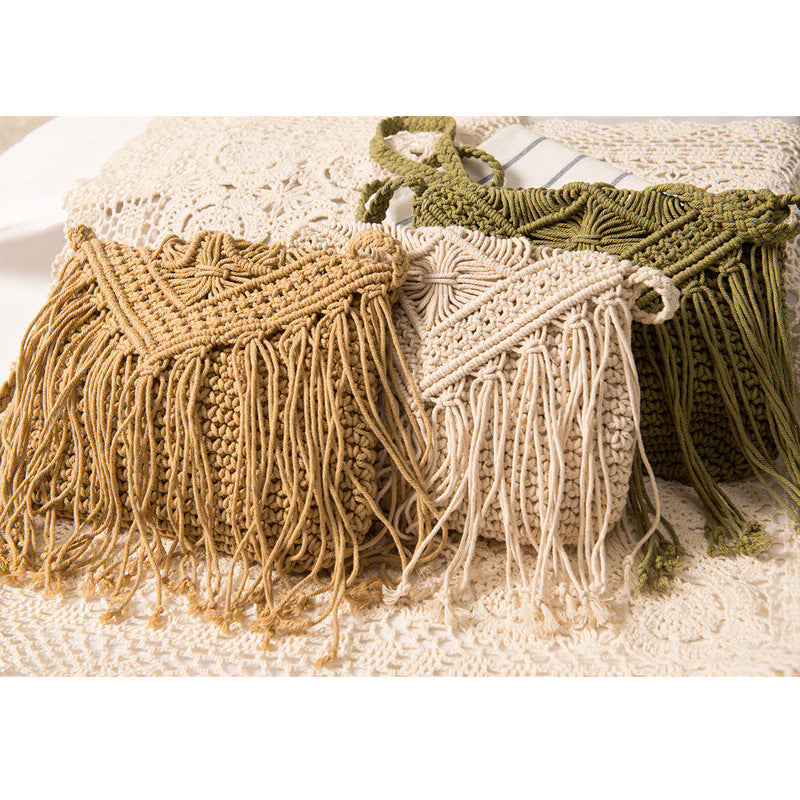 Simple Tassel Crossbody Straw Bag Retro One Shoulder Cotton Thread Woven Bag Summer Beach Bag Bella Mia