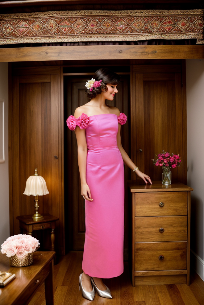 3D floral sleeves Off the shoulder ankle length sheath silky satin prom dress SelenaHuanStudio