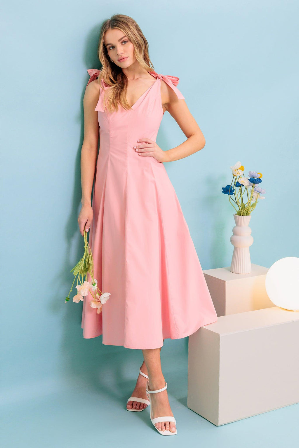 ON THE RIGHT TRACK PEACH WOVEN MIDI DRESS Flying Tomato