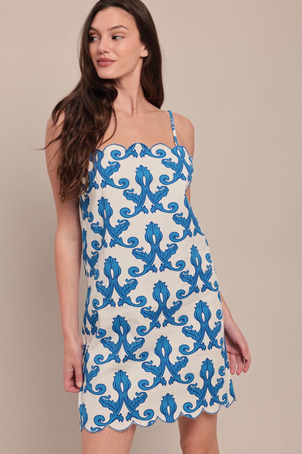 COASTAL SCROLL WOVEN MINI DRESS Flying Tomato