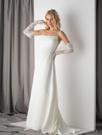 Minimalist Satin Wedding Dress with Delicate Bow Back & Sheer Gloves SelenaHuanStudio
