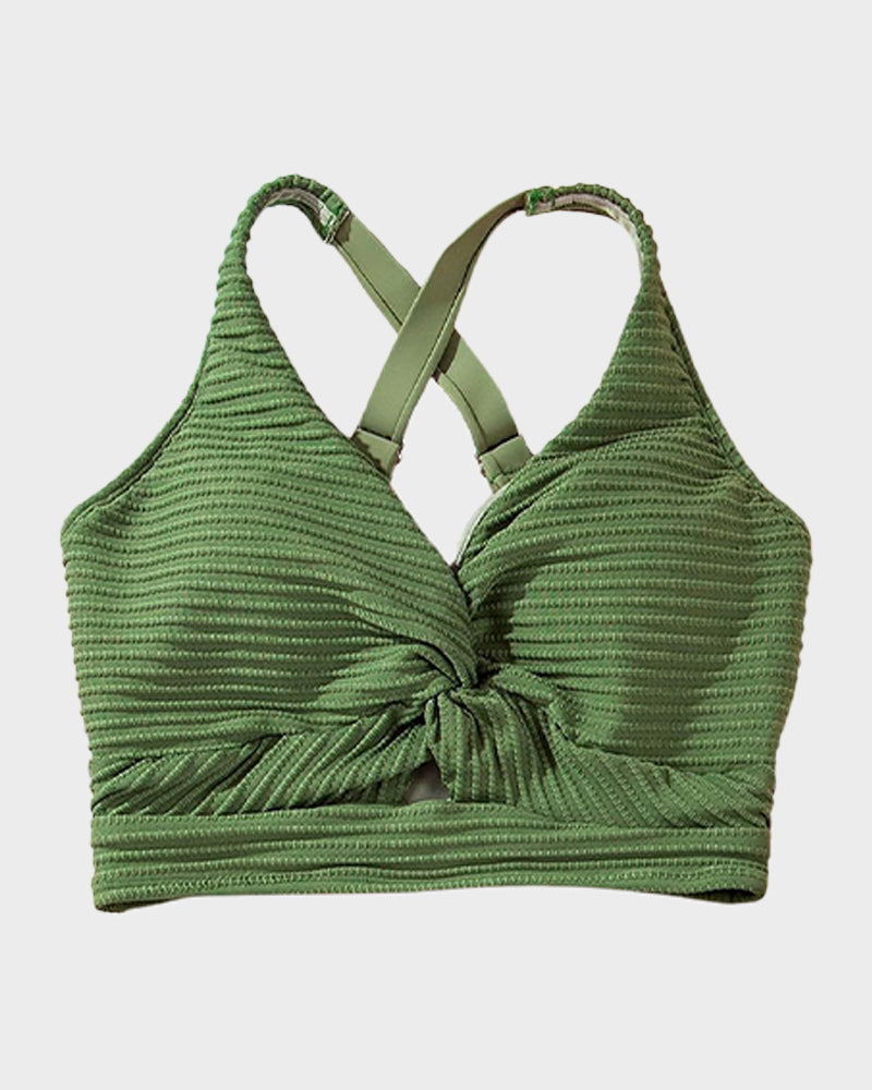 Textured Knot-Front High-Waisted Bikini Set SheCurve