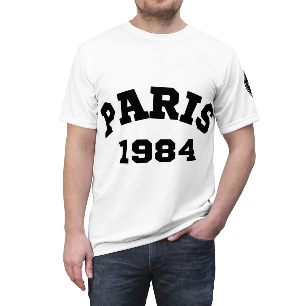 Paris 1984 Men's Black Stitching Tee Printify