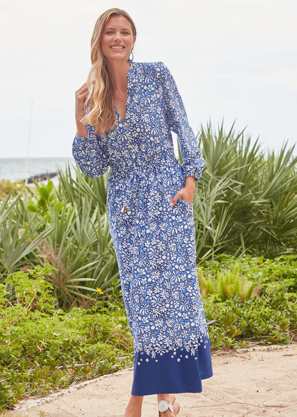 Seaside Floral Button Down Maxi Dress