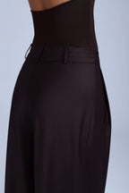 Brown Virgin Wool Pants Monica Wide-Leg in Dark Coffee ETNA