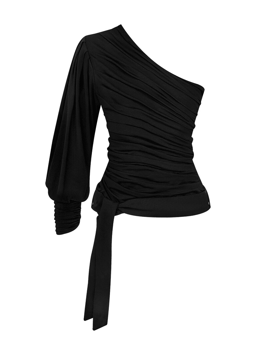 LavaNera One Shoulder Black Jersey Viscose Blouse ETNA