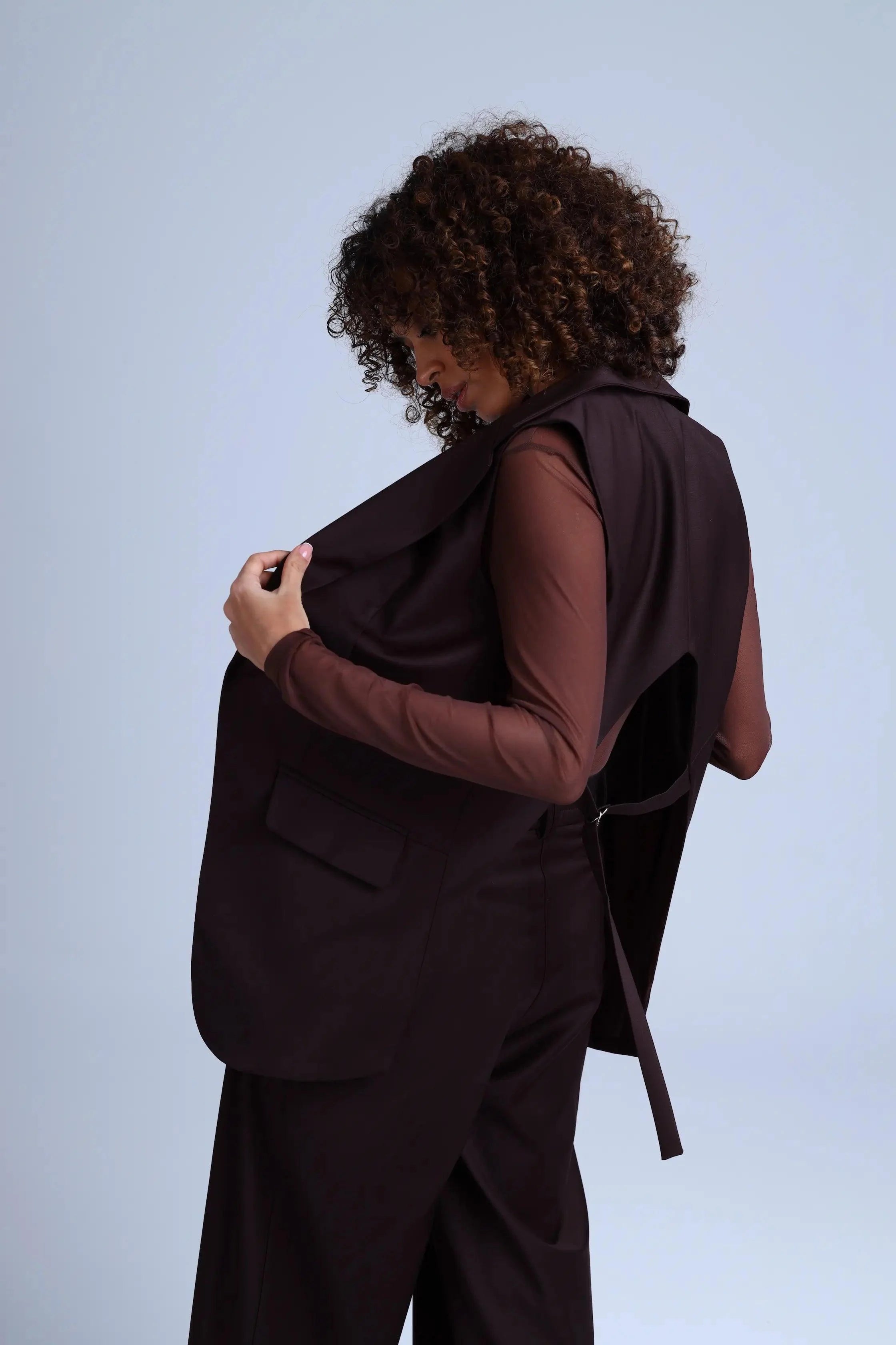 Broadway Monica Longline Virgin Wool Waistcoat in Dark Coffee ETNA