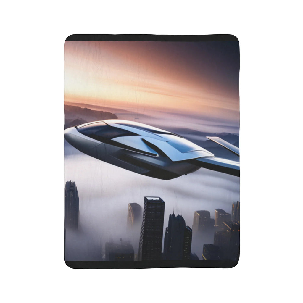 Futuristic Space Car Fleece Sherpa Blanket - Kids Edition Printify