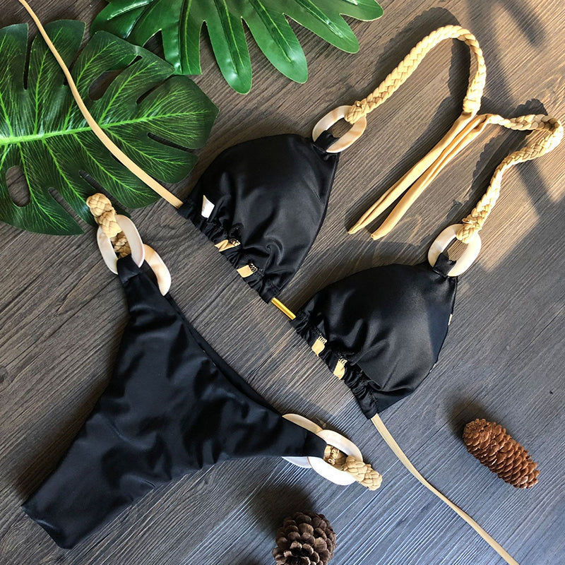 Halter Swimsuit Women High Cut Bathing Suit Triangle Bikini Set Bathers Patchwork Swimwear Women Micro Biquini Bella Mia