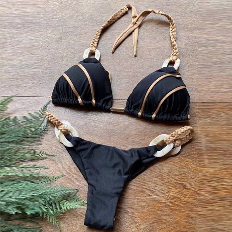 Halter Swimsuit Women High Cut Bathing Suit Triangle Bikini Set Bathers Patchwork Swimwear Women Micro Biquini Bella Mia