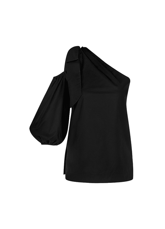 Amuri One Shoulder Black Premium Poplin Blouse
