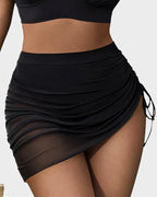 Mesh High Waisted Tummy Control Sarong Wraps Bikini Set SheCurve