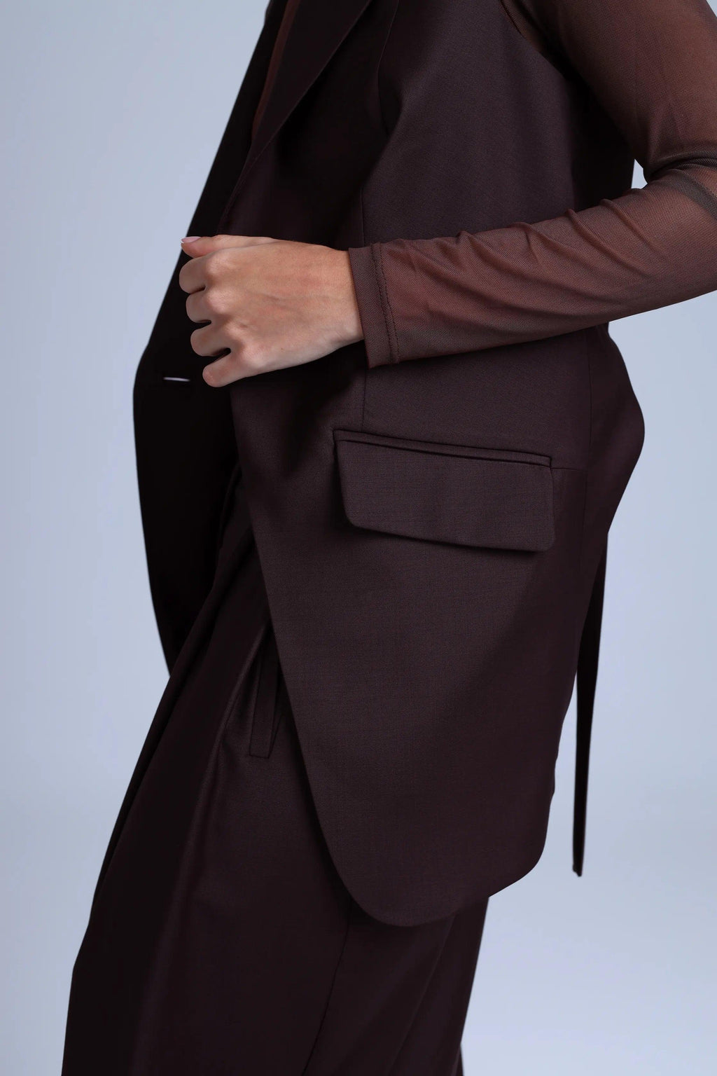 Broadway Monica Longline Virgin Wool Waistcoat in Dark Coffee