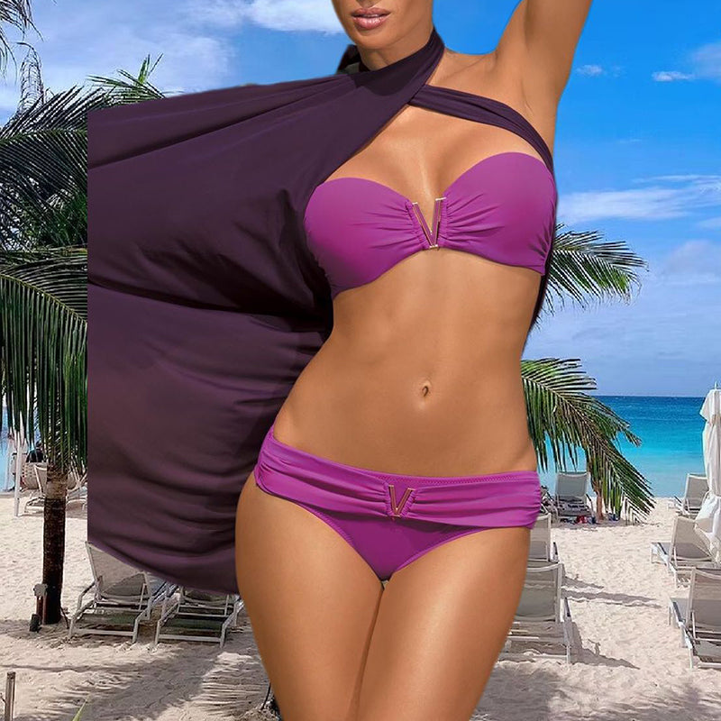 White Push Up Woman Swimsuit Summer Beach Sexy Bikini Set Solid Swimming Suit For Women Swimwear Bandeau Bathing Suit Bella Mia
