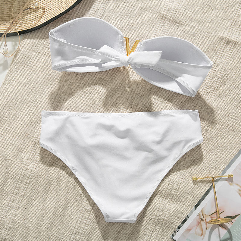 White Push Up Woman Swimsuit Summer Beach Sexy Bikini Set Solid Swimming Suit For Women Swimwear Bandeau Bathing Suit Bella Mia