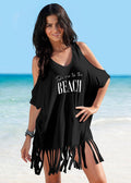 Cotton Tassel off-Shoulder Printing Loose Beach Bikini Swimsuit Blouse Coat Sun Protection Cover Bella Mia