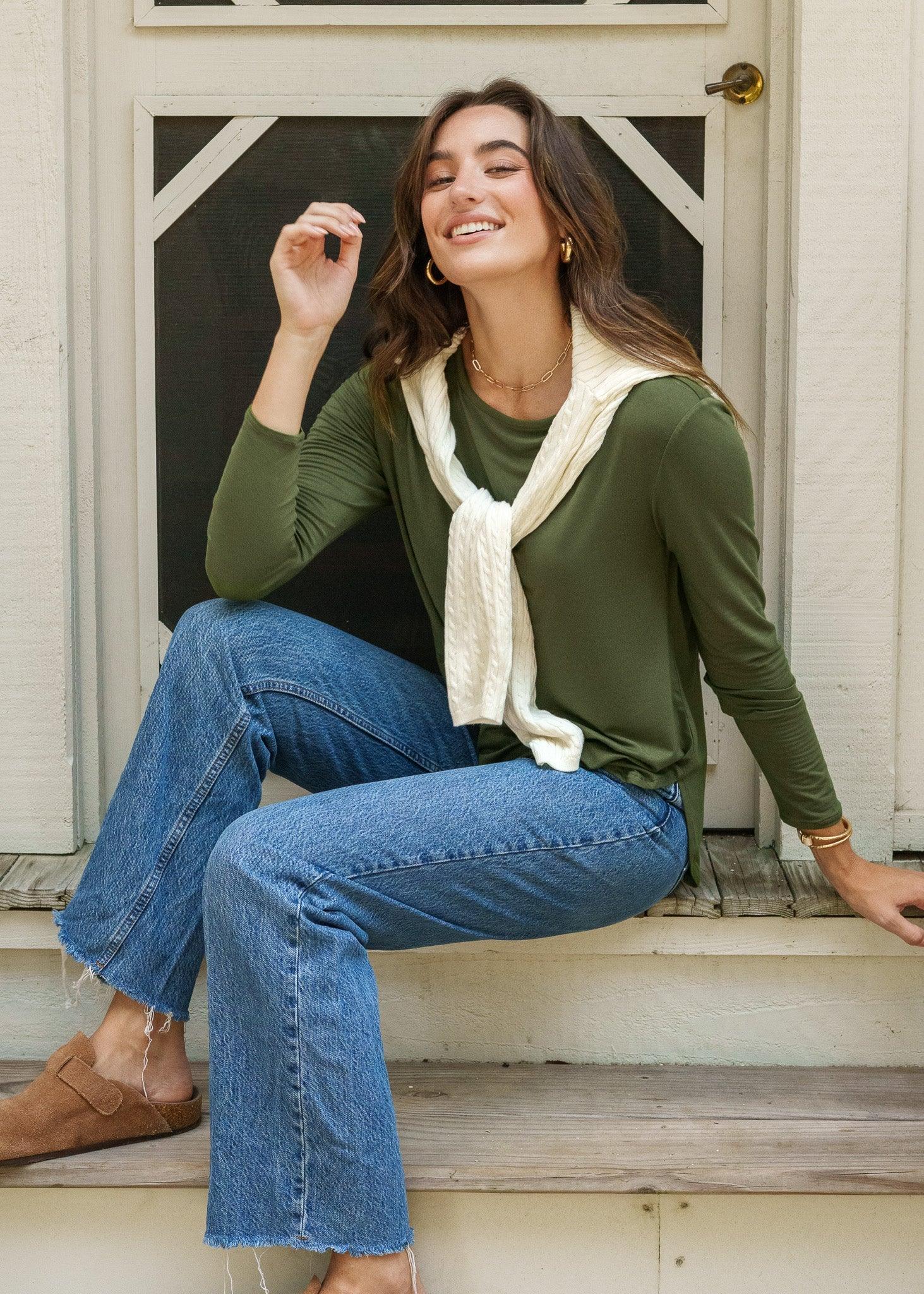 Olive Hi/Lo Bamboo Long Sleeve Top